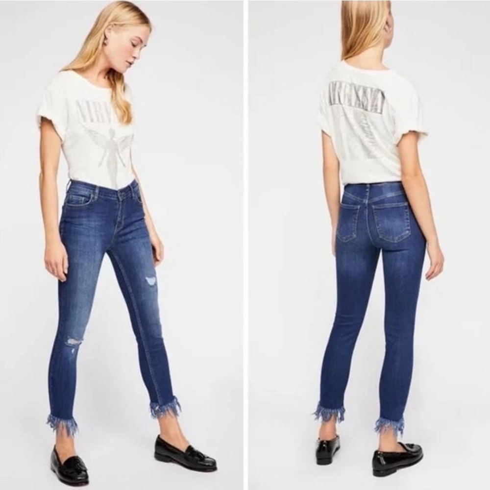 Free People Great Heights Frayed Raw Hem Distressed Skinny Ankle Jeans